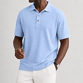 baratos Polo Clássico Masculino-Homens Camisa de linho Camisas Polo Casual Férias Clássico Manga Curta Férias Moda Tecido Textura Botões Verão Primavera Azul Verde Camisa de linho