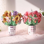 economico Regali-Confezione da 2 biglietti d'auguri 3D a comparsa con bouquet di fiori e girasoli &amp;Garofani di carta in vaso per la festa della mamma, compleanno, anniversario, auguri di pronta guarigione, biglietto