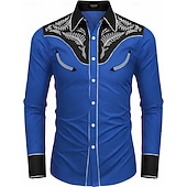 baratos Velho Oeste-Clássico Retro Vintage Blusa / Camisa Cowboy do Oeste 3D Fantasia Homens Baile de Máscaras Dia a Dia Festa de Solteira Adulto Camisa