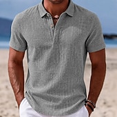 economico Polo Classico da Uomo-Per uomo Camicia di lino Polo Casuale Vacanza Classico Manica Corta Moda Tinta unica Semplice Leggero Bottoni Estate Primavera Blu Bianco Nero Blu marino Marrone Verde Camicia di lino