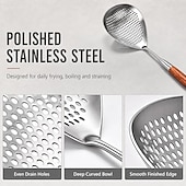 cheap Cooking Utensils-1/2 PCS Wooden Handle Stainless Steel Spider Strainer, 16 Inch Long Handle Deep Fry Skimmer Spoon, Heavy Duty Frying Scoop for French Fries, Pasta, Noodles, Dumplings and Hot Pot, Kitchen Cooking Tool