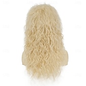cheap Historical Wigs-Long Blonde Curly Wig for Women Blonde Rocker Punk 70s 80s Wig With Bangs Synthetic Fiber Wigs for Costume Halloween Cosplay Use