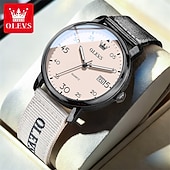 voordelige Quartz-horloges-Olevs dameshorloge in roze, schattig analoog quartz polshorloge met datumweergave, casual modieus meisjeshorloge met ademende nylon band, waterdicht tot 30 meter, verjaardagscadeau voor tienermeisjes