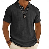 voordelige Heren Klassieke Polo-Voor heren Linnen overhemd Poloshirts Casual Vakantie Klassiek Korte mouw Modieus Effen Kleur Knop Zomer Lente Normale pasvorm Wit Zwart Lichtgroen Grijs Marineblauw Groen Linnen overhemd