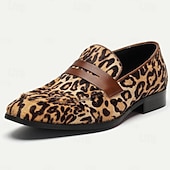 voordelige Premium leren loafers-Instappers met luipaardprint voor heren, nette schoenen, modieuze feestschoenen voor bruiloften, clubs en avondevenementen.
