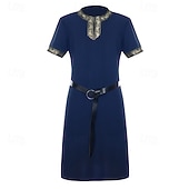 cheap Tops-Set Retro Vintage Medieval Renaissance Waist Belt Tunic with Accessories Short Sleeves Pirate Viking Fancy Dress Men's Viking Halloween Carnival Renaissance Fair LARP Adults Belt T-shirt