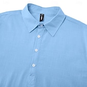  Homens Camisa Social Camisa de linho camisa de verão Roupa de Praia Tecido Férias Casual Preto Branco Azul Verde Manga Longa Lapela Primavera Verão Roupa