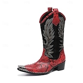 tanie Wysokiej jakości skórzane buty-męskie czerwone haftowane kowbojskie buty – zabytkowe, westernowe buty do jazdy konnej, designerskie obuwie na rodeo, koncerty country, festiwale muzyczne i występy sceniczne