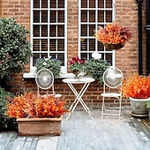 baratos Flores de Outono e Mudas Falsas-18 ramos de flores artificiais de outono para decoração de exteriores, plantas artificiais de seda resistentes aos raios UV, ideais para o Dia de Ação de Graças e Halloween, não desbotam e são