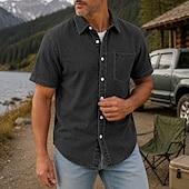 cheap Men's Smart Casual Shirts-SoftFade™ Men Shirt Casual Shirt Demin Shirt Acid Wash Shirt Garment Dyed Black Light Green Burgundy Navy Blue Purple Short Sleeve Plain Shirt Collar Casual Daily Button-Down Clothing