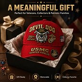  Boné comemorativo do 250º aniversário do Corpo de Fuzileiros Navais dos EUA, modelo Devil Dog. &Conjunto de moedas, boné de beisebol vermelho bordado com emblema da USMC Semper Fidelis (águia, globo e