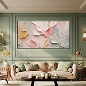 abordables Peintures fleurs/botaniques-Tableau à l'huile unique, peint à la main, abstrait, représentant une fleur rose crème sur toile texturée 3D. Décoration murale printanière pour salon, aux couleurs douces et texturées.