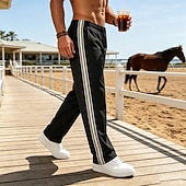 abordables pantalones casuales-Hombre Pantalones Pantalones casuales Pantalones anchos Correa Bolsillo Cintura elástica A Rayas Comodidad Suave Casual Diario Exterior Vacaciones Moda Caqui Negro Microelástico