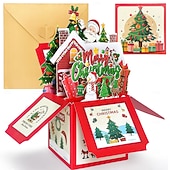  3D-Pop-up-Weihnachtskarte in einer Schachtel, Weihnachtsmann &Weihnachtskarte mit Schneemanndorf, einzigartiges handgefertigtes Geschenk für Kinder, Freunde und Familie, festliche Tischdekoration mit