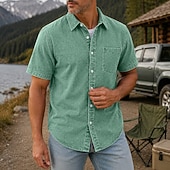 cheap Men's Smart Casual Shirts-SoftFade™ Men Shirt Casual Shirt Demin Shirt Acid Wash Shirt Garment Dyed Black Light Green Burgundy Navy Blue Purple Short Sleeve Plain Shirt Collar Casual Daily Button-Down Clothing