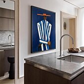 abordables Pinturas de personas-Handmade Oil Painting Canvas Wall Art Decoration Suburban Style Blue and White Figures for Home Decor Rolled Frameless Unstretched Painting