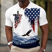  2026 250. Herren Amerikanische US Flagge Waffelpolo-Shirts Kurzarm Polo-Shirts Kragen-Shirts Lässige Athleisure Tägliche Kleidung Festival Kleidung 3D Druck Knöpfe Atmungsaktives Mesh Frühling  Sommer