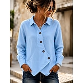  Mulheres Blusa Botões Côr Sólida à moda Casual Manga Longa Aberto para a Lateral Tops regulares Casual Diário Azul Branco Damasco Verão Primavera Outono