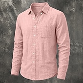 baratos Clássico-Masculino Camisa Social Camisa de linho camisa de verão camisa de botão Tecido Casual Roupa Diária Preto Branco Verde Claro Rosa Manga Longa Aberto para a Lateral Primavera Verão Verão Roupa Bolso