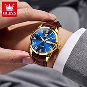 billiga Kvartsklockor-olevs herrklocka lyxig affärsklocka kvartsklocka vattentät brun läderrem armbandsur med dagdatum romerska siffror kalender klassisk avslappnad herrklocka present