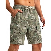 cheap Holiday-Men's Lightweight Cargo Shorts Comfort Waist Tactical Cargo Shorts Casual Shorts Drawstring Elastic Waist Multi Pocket Camouflage Quick Dry Knee Length Casual Outdoor Streetwear Fashion Streetwear