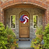 cheap USA 250th-Patriotic American Flag Flower Wreath, 4th of July Independence Day Decor, Red White Blue Stars &amp; Stripes Floral Wall Hanging for Front Door Porch, Memorial Day Veterans Day Decorations