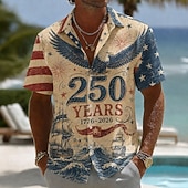  2026 250-årsjubileum Menns Amerikanske Flag Skjorte Sommer Skjorte Knapp Opp Skjorte Kort erm Patriotisk Utendørs Festival Sommer Vår Turndown 3D-print Krageskjorter Blå Blå 3 Blå 2 Blå 1#