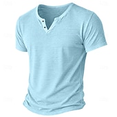 abordables camisetas basicas-Hombre Camiseta Camiseta de punto Camiseta superior Manga Corta Escote en Pico Verano Color sólido Moda Ligeras Básico Puro Casual Vacaciones Calle Azul Piscina Negro Verde Claro Camiseta superior