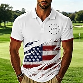  Men's American US Flag Polo Shirts Short Sleeve Polo Shirts Collared Shirts Casual Athleisure Festival Wear 3D Print Buttons Breathable Mesh Spring & Summer Blue 1 Blue 3# Blue 2#