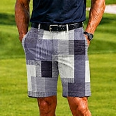 economico Pantaloni Corti Stampati-Per uomo Geometrico Plaid Color-blocking Bermuda Pantaloncini casual Pantaloncini da golf Misura del girovita medio Business Casual Lavoro Golf Vacanza al Mare Pantaloncini a vita piatta con 4 tasche