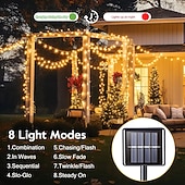 billige Solcelle utendørslys-Solcelledrevet lyslenke 6m 200 LED fyrverkeriformet lyslenke med 8 blinkende moduser for hagefester utendørs belysning bryllup terrassedekorasjon
