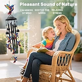 preiswerte Wandskulpturen-Buntes Vintage-Windspiel mit Kolibri-Motiv für draußen, schwarzes Metall-Windspiel für den Außenbereich, Geschenkideen für Frauen und Männer, Garten- und Hofdekoration, Erinnerungs- oder