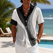cheap Geometric Pattern-Men's Geometric Abstract Art Shirt Summer Shirt Button Up Shirt Short Sleeve Fashion Casual Daily Outdoor Work Summer Spring Turndown 3D Print Button Up Shirts Black 1 Black 3 Black Yellow Black 2