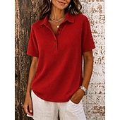  Per donna Tunica Bottoni Tinta unica Vintage Elegante Classico Manica Corta Colletto a Camicia Top lunghi Casuale Quotidiano Blu Nero Bianco Rosa Rosso Estate Primavera