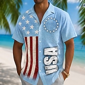  4th of July 2026 250th Men's American Flag Shirt Summer Shirt Button Up Shirt Short Sleeve Patriotic Outdoor Festival Summer Spring Turndown 3D Print Collared Shirts Blue Dark blue Black Green
