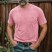 preiswerte Basic-T-Shirts-Herren Baumwoll-T-Shirt Gewaschenes Hemd T-Shirt Kurzarm Rundhalsausschnitt Sommer Frühling Ganzjahres Einfarbig Einfach Retro Vintage Betrübt Tasche Stückgefärbt Gewaschen Lässig Urlaub Straße