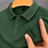  Bărbați 100% Βαμβάκι Polo brodat Casual Afaceri Răsfrânt Manșon scurt De Bază Timp Liber Culoare solidă Texturat Brodat Nasturi Primavara vara Albastru piscină Alb Negru Roz Îmbujorat Trifoi 100