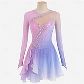 abordables Vestidos de Patinaje Artístico-Vestido de patinaje artístico Mujer Patinaje Sobre Hielo Vestidos Rosa Retazos Dedo Pulgar Alta elasticidad Entrenamiento Competición Ropa de Patinaje Clásico Cristal / Strass Manga Larga Patinaje