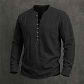  Bărbați Cămașă de in Cămașă popover Cămașă de vară Cămașă casual Simplu Casual Zilnic Alb Negru Bleumarin Albastru celest Manșon Lung Guler de stand Vară Primăvară Îmbrăcăminte Nasturi