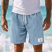 abordables Día festivo-Hombre Pantalón corto Pantalones cortos de verano Pantalones cortos de playa Pantalones cortos casuales Correa Cintura elástica Color sólido Con Texturas Comodidad Longitud de la rodilla Diario