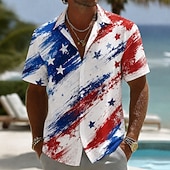 preiswerte Flaggenmuster-Herren 250. Jubiläums Patriotische Amerikanische Flagge 1776 2026 Hemd Kurzarm Sommer Urlaub Oberteil
