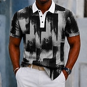  Herren Farbblock Geometrisch Poloshirts Kurzarm Polo-Shirts Hemden mit Kragen Lässig Athleisure Ferien Alltagskleidung 3D-Druck Knöpfe Atmungsaktives Gewebe Sommer Frühling Blau Schwarz Purpur