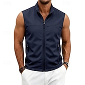 abordables Vestes de course-Homme Couleur Unie Gilet de course à pied Veste softshell Débardeur Rembourré Été Printemps Automne Avec Poches Fermeture intégrale Sans manches Séchage Rapide Léger Respirant Salle de sport Pêche