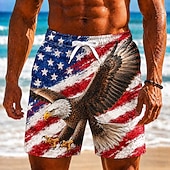  4th of July 2026 250th Men's American Flag Swim Trunks Bathing Suits Swim Shorts Board Shorts Mid Waist Patriotic Daily Outdoor Festival Side Pockets Mesh Lining Elastic Drawstring Waist Designer