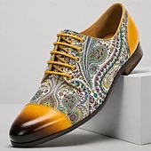 cheap Elemental Dress Shoes-Elegant Paisley Oxford Dress Shoes – Genuine Leather Luxury Formal Footwear for Business Events, Weddings &amp; Evening Parties
