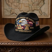 abordables 250 Aniversario de los EE. UU.-Sombrero vaquero con águila y bandera estadounidense del 250 aniversario, sombrero western patriótico bordado para hombres y mujeres, regalo de celebración del 250 aniversario, sombrero vaquero del