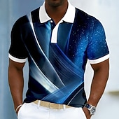  Men's Geometic Line Polo Shirts Short Sleeve Polo Shirts Collared Shirts Business Casual Athleisure 3D Print Buttons Breathable Mesh Spring & Summer Blue Red Green
