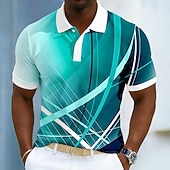  Per uomo Geometrico Linea Polo Sportivi Manica Corta Magliette polo Camicie con Colletto Casual Athleisure Stampa 3D Bottoni Tessuto retato traspirante Primavera & Estate Blu Rosso Verde