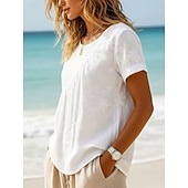  Femmes T-shirt Broderie Fleuri Graphique Plantes Mode Manche Courte Col ras du cou Hauts Longs Occasionnel Plage Blanche Été Printemps