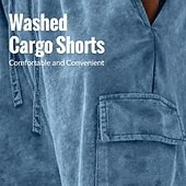 preiswerte Lässige Shorts-Herren-Cargoshorts mit Acid-Wash-Effekt – elastischer Bund mit Kordelzug – blau